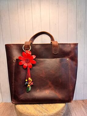 Red Summer Daisy Purse Charm Genuine Leather Summer Flower Bag Charm NEW!